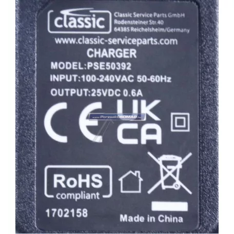 Akkumulátor töltő 25V 0,6A 15W porszívóhoz PSE50392EU