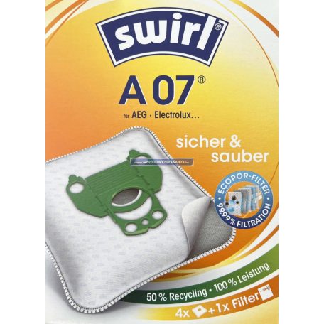 Porzsák SWIRL A07 4db/csomag + 1db mikroszűrő AEG GR28, Antiallergén, mikroszálas.