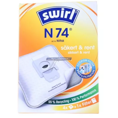 Porzsák Swirl N74 4db/csomag NILFISK 128389187 KOMPATIBILIS, Antibakteriális, mikroszálas